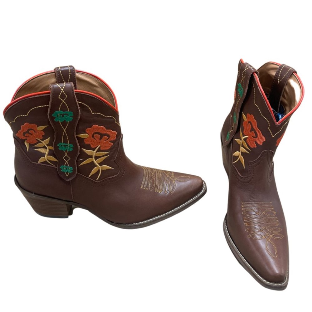 DINGO WESTERN FLORAL SNIP TOE ANKLE BOOTS